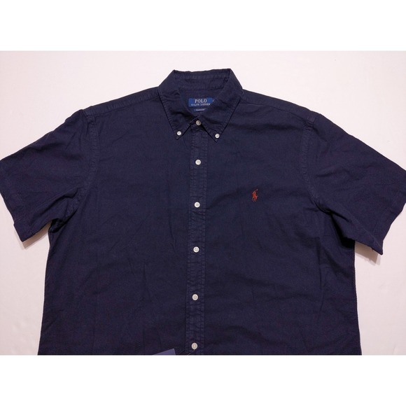 POLO RALPH LAUREN Short Sleeve Button Shirt Navy Blue XL ~ New - Picture 7 of 9